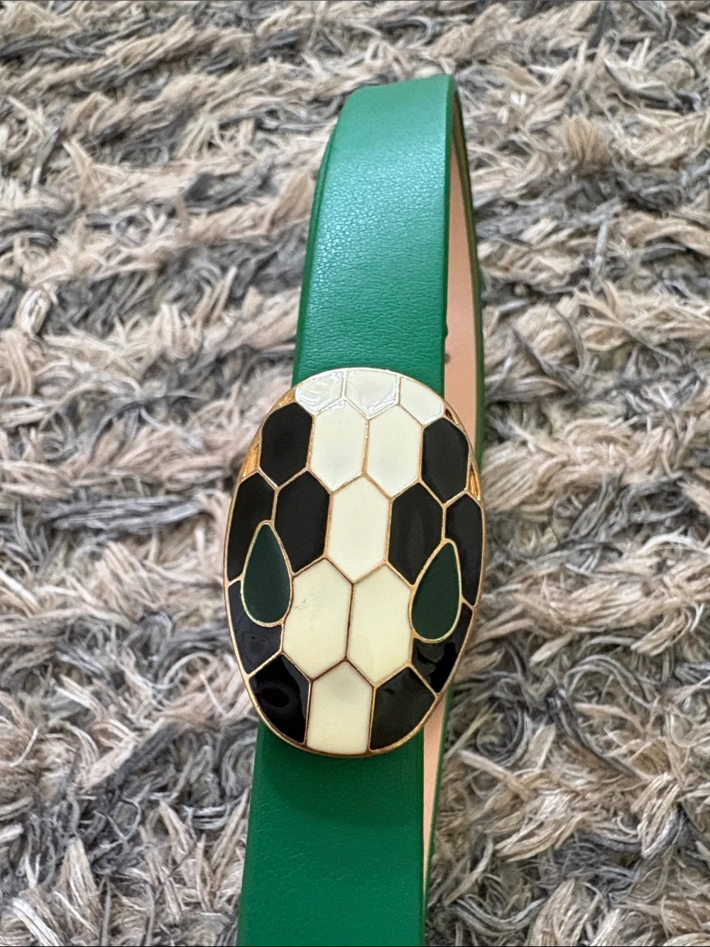 New! Green Women's PU Leather Belt with Honeycomb Enamel Snake Head Buckle OS